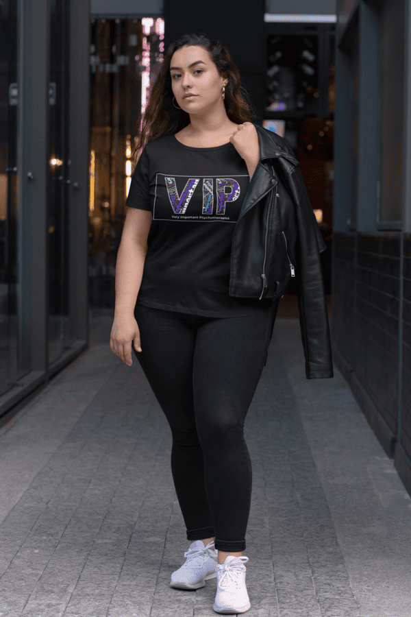 Model wearing Oyanova VIP Black T-shirt